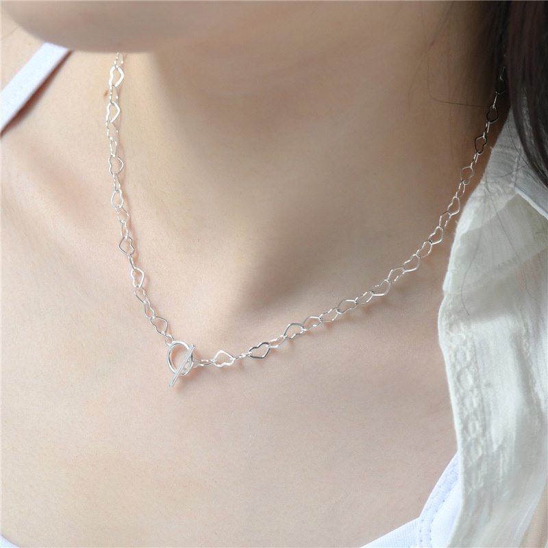 Kalung Rantai Sterling Silver 925 100% Desain Hati Hollow Gaya Korea Untuk Hadiah