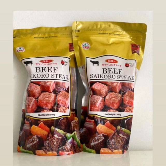

Beef saikoro cubes kemasan menggunakan seal
