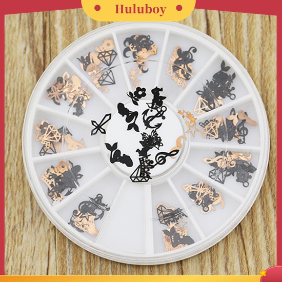 Huluboy Huluboy♡ Roda Isi Stiker Decal 3D Bahan Metal Warna Hitam / Perunggu Untuk Dekorasi Nail Art