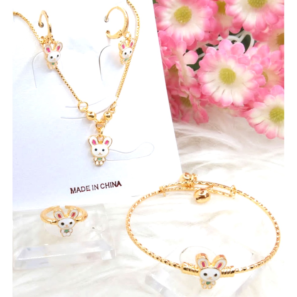 Paket Set Anak Kalung + Gelang + Cincin + Anting Kelinci Bunny Gold Perhiasan Anak 871