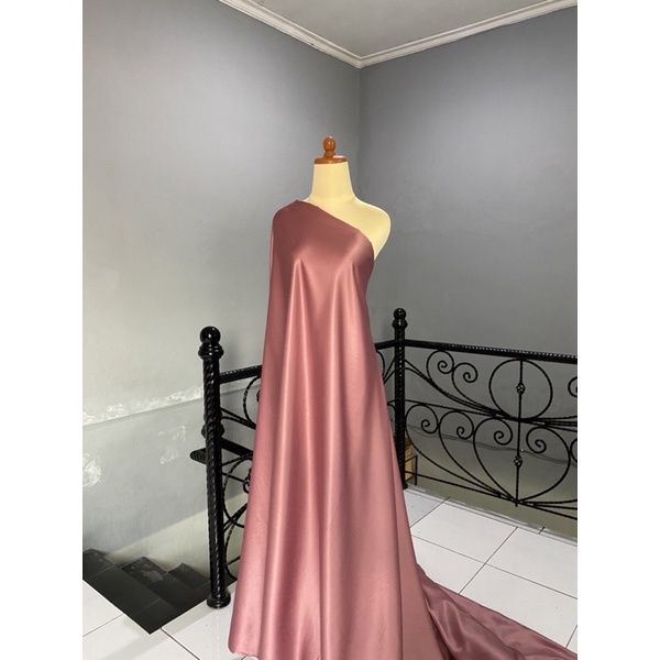 Kain Dasar Satin Saten Silk Velvet Premium Furing Bahan Kebaya Inner Kebaya Gamis Bisa Untuk Baground Foto Produk Warna Rose Bronze