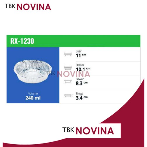 RX-1230 ALUMINIUM FOIL BULAT WADAH CUP ROTI CAKE PAI MENTAI MACARONI SPAGHETI LASAGNA PASTEL TUTUP