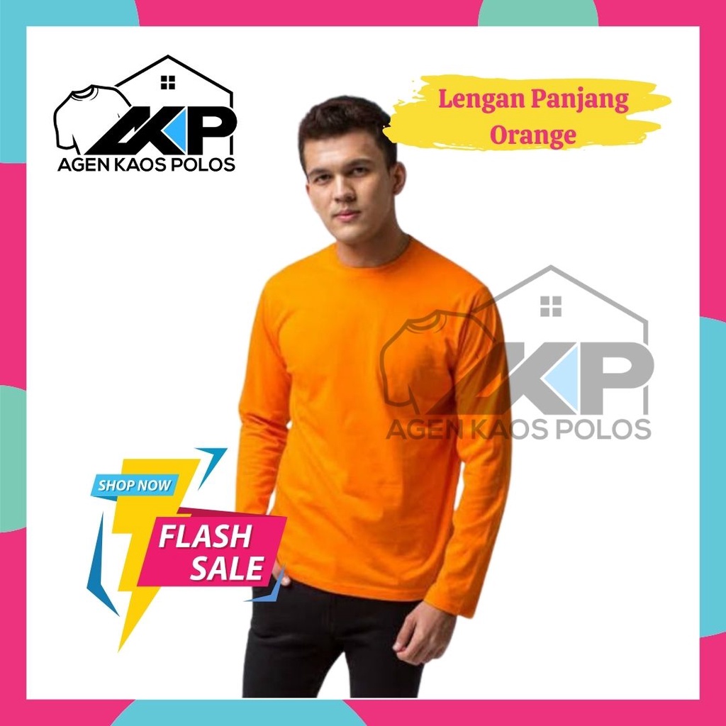 Jual Kaos Polos Lengan Panjang Cotton Combed 24s Orange Oren