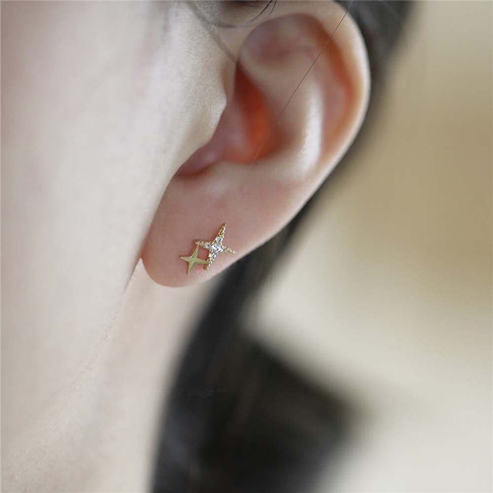 Needway  Elegant Women Earrings Sweet Stud Earrings Korean Style Ladies Girls Star Shaped Fashion Jewelry Diamond Chic Simple Ear Studs/Multicolor