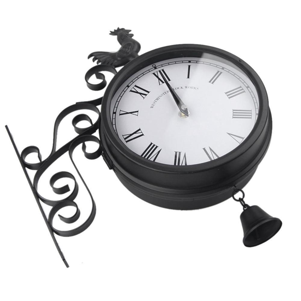 Preva Jam Dinding Stasiun Retro Karat Efek Tembaga Cockerel Pattern Vintage Metal Clock