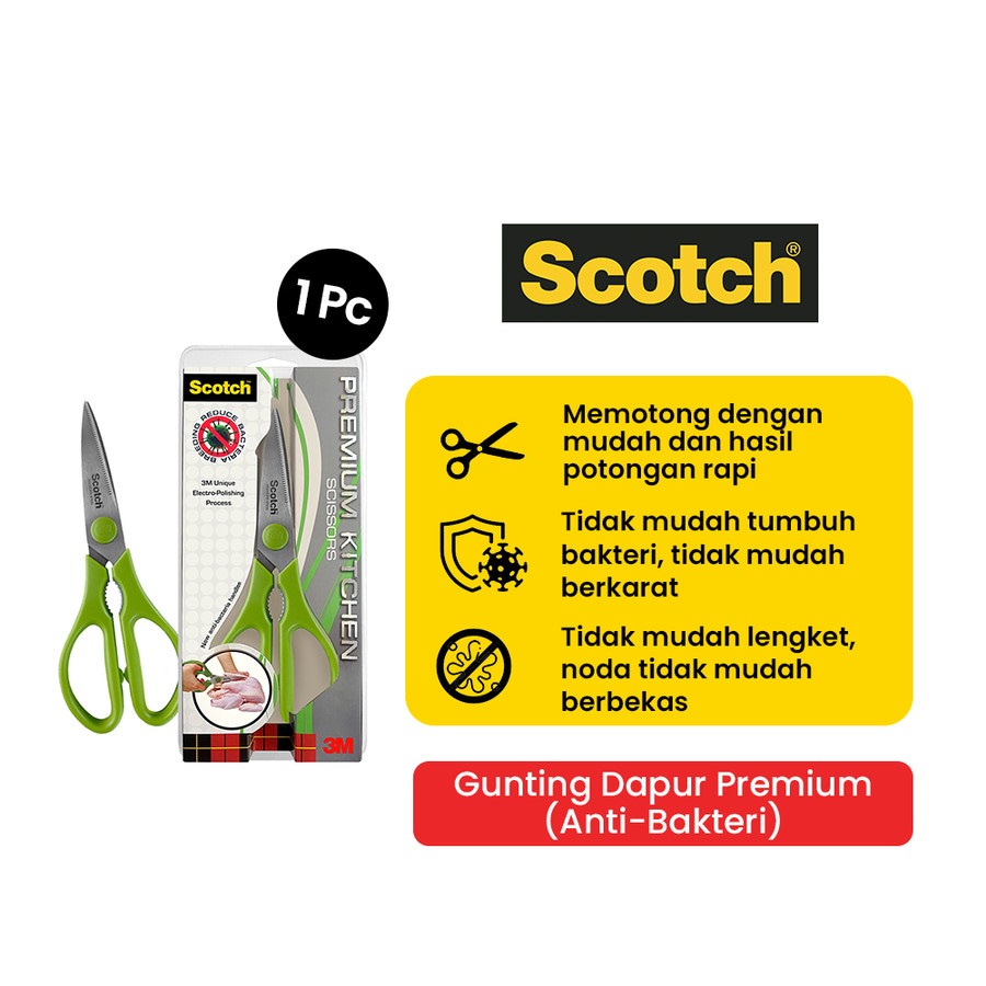 Scotch 3M Gunting Dapur Premium KS-AB Hijau 8 Inch