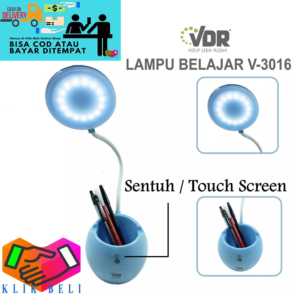 VDR V-3016DL Lampu Meja Belajar Sentuh Layar Touch Screen Lampu Baca Multifungsi Bohlam Cas Rechargeable LED