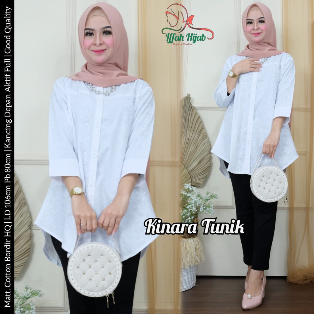 TUNIK KATUN BORDIR WHITE SERIES KINARA BY IFFAH