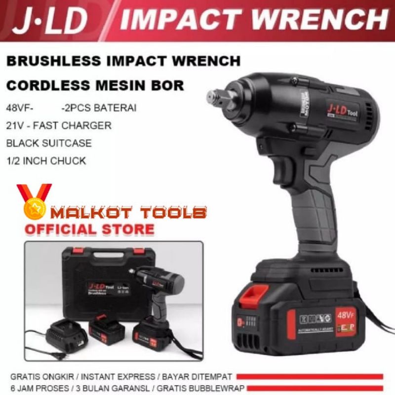 Impact Wrech JLD J88F 550 NM Mesin Bor Cordless Buka Pasang Baut Mobil Motor 48V