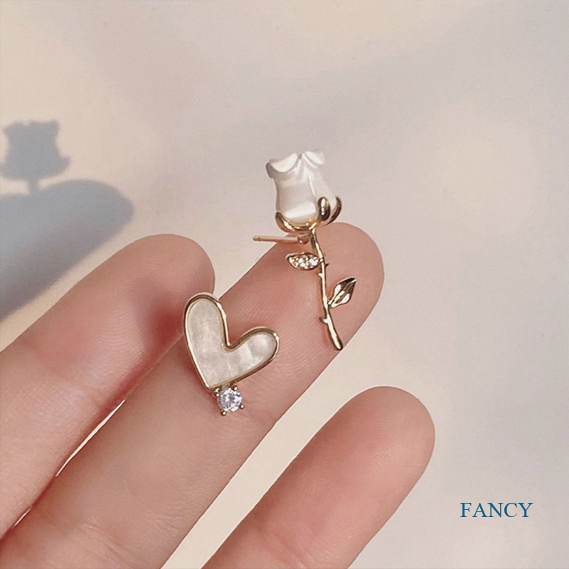 Anting Gantung Panjang Tusuk Gaya Retro Korea Motif Bunga Mawar + Hati Untuk Perhiasan Wanita