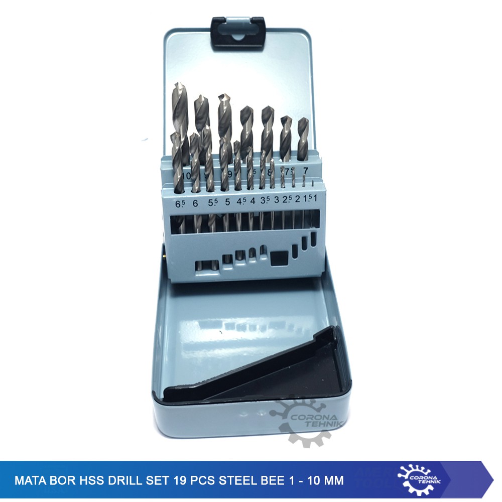 Mata Bor HSS Drill Set 19 Pcs Steel Bee 1 - 10 mm