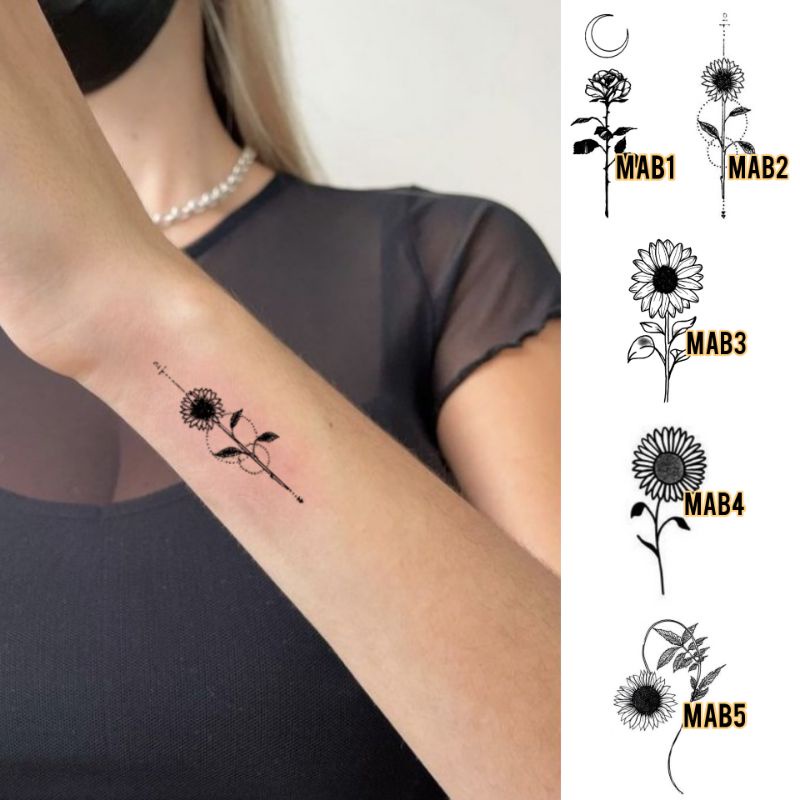 Tato Temporer Bunga matahari sunflowers Stiker Tato Minimalis - MAB