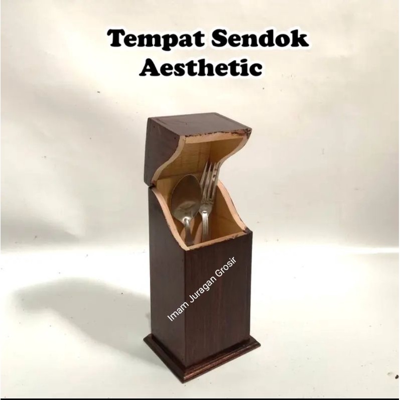 Tempat Sendok Tutup Kayu Wadah Sendok Kayu tutup aman dari debu