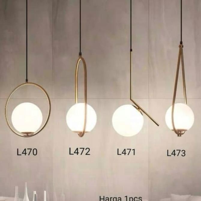 L472 LAMPU GANTUNG GOLD MODERN OVAL BOLA SUSU MEWAH MINIMALIS MODERN