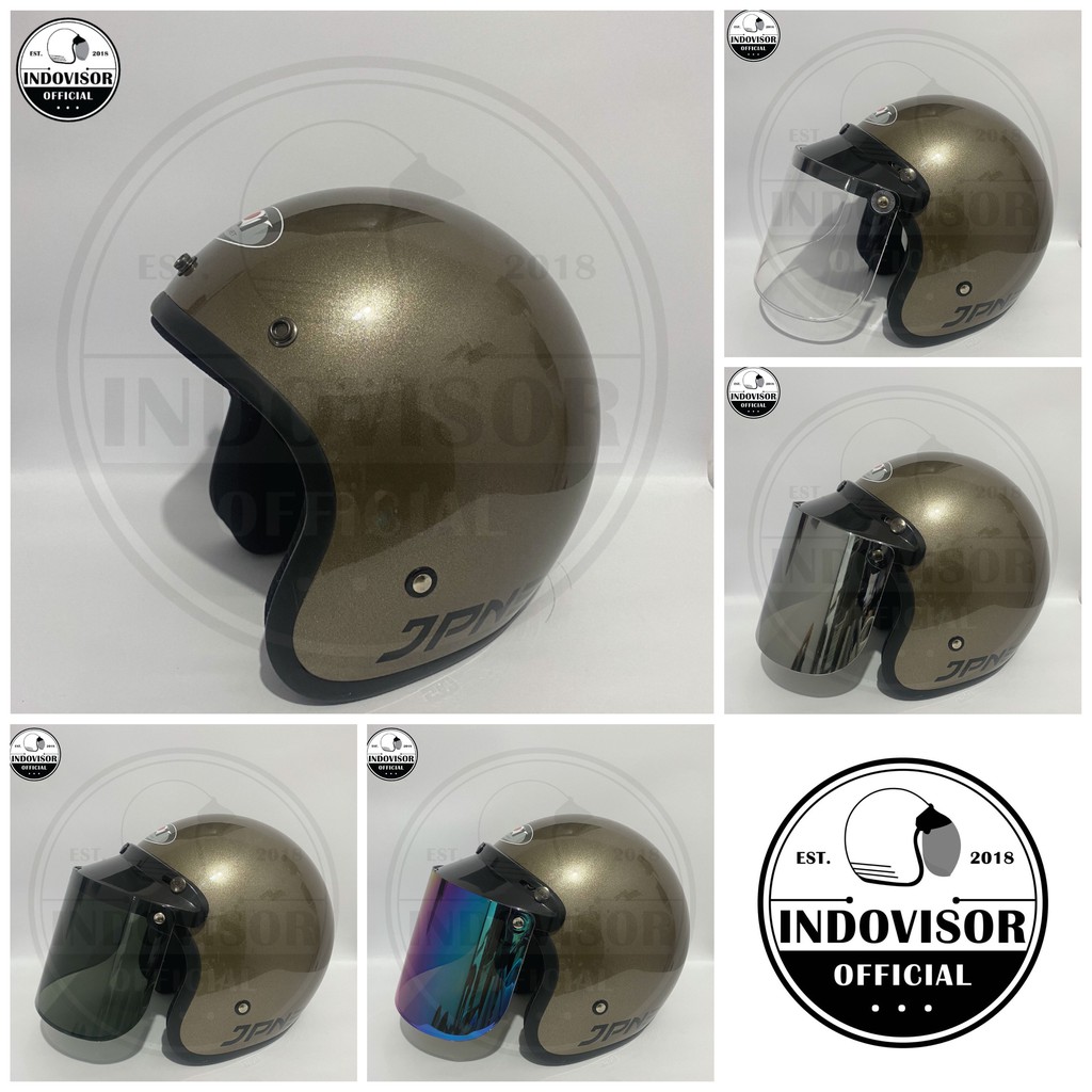 Helm Bogo JPN Retro Dark Grey Gloss kaca flat datar