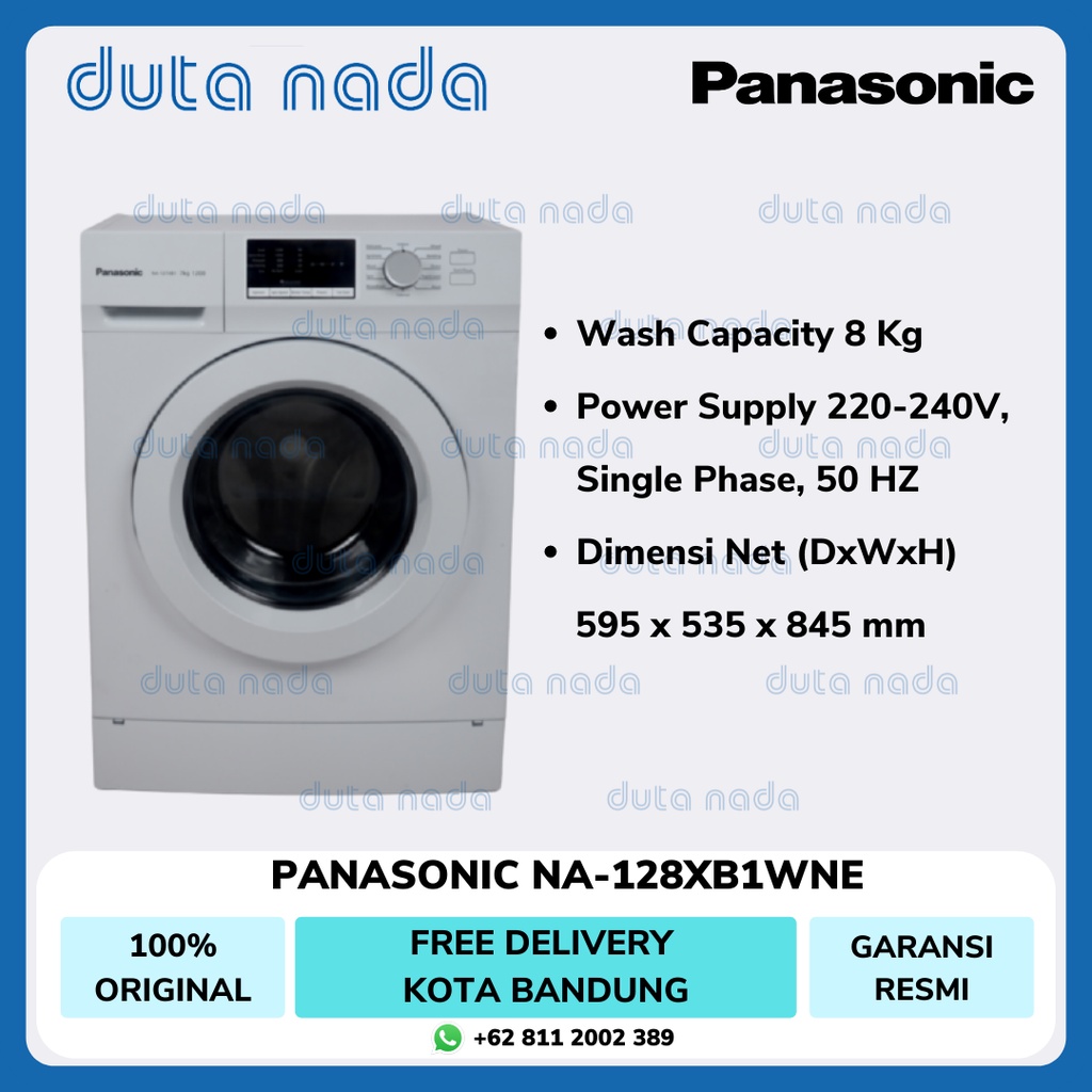 PANASONIC MESIN CUCI 1 TABUNG FRONT LOADING 8Kg NA-128XB1WNE