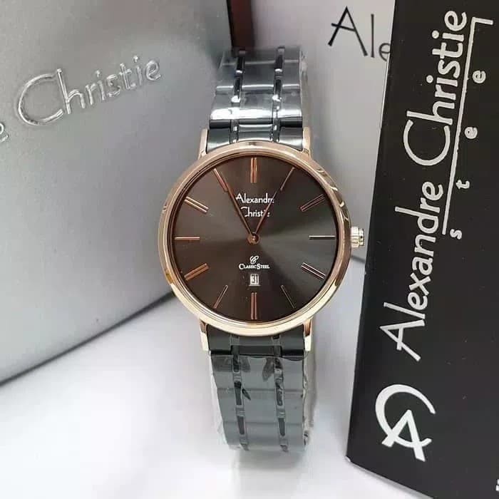 JAM TANGAN PRIA WANITA    ALEXANDRE CHRISTIE AC8597 AC 8597 BLACK ROSEGOLD Jam Wanita