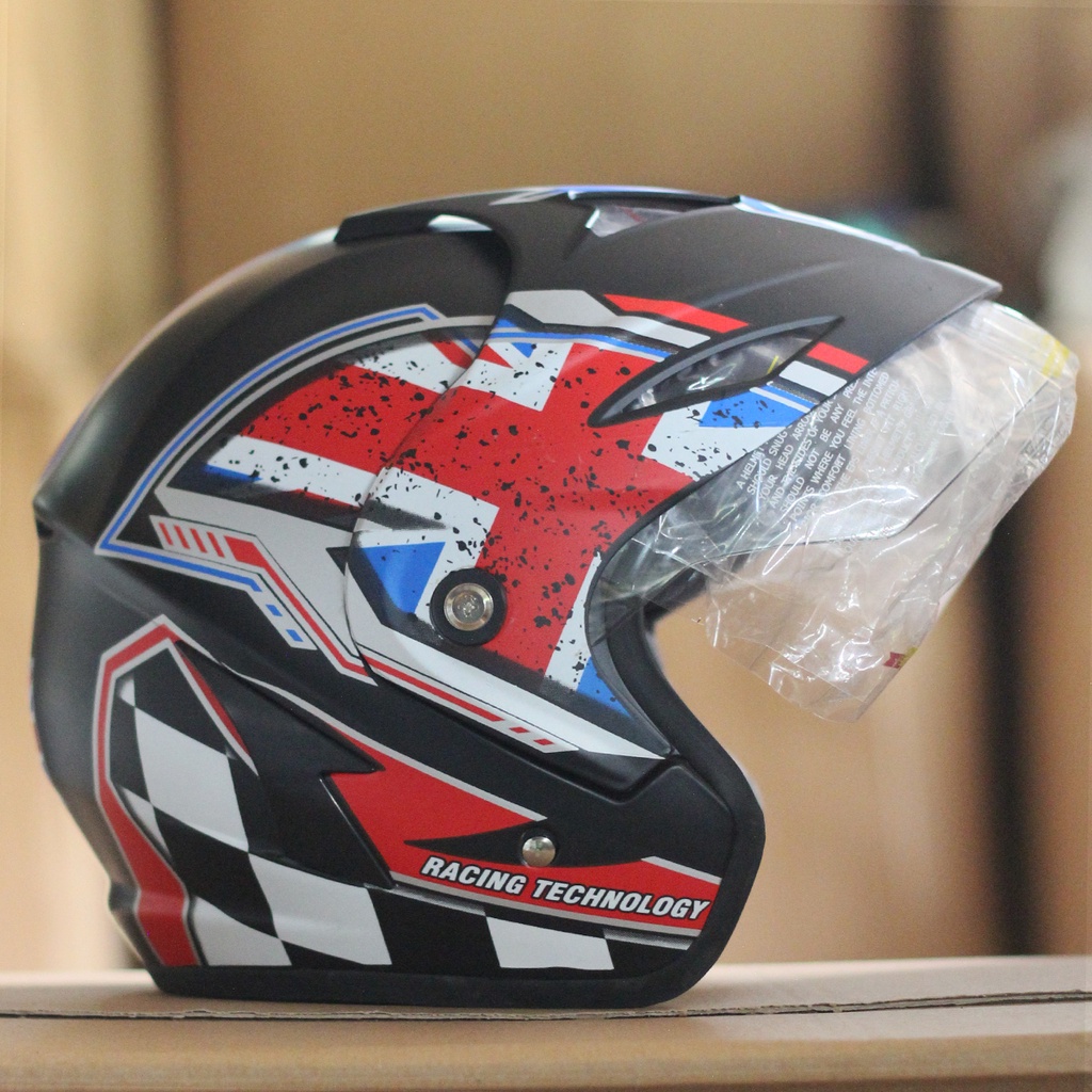 Helm Half Face MLA JP5 Motif Kaca Single Visor Clear Untuk Pria Dan Wanita Dewasa COD