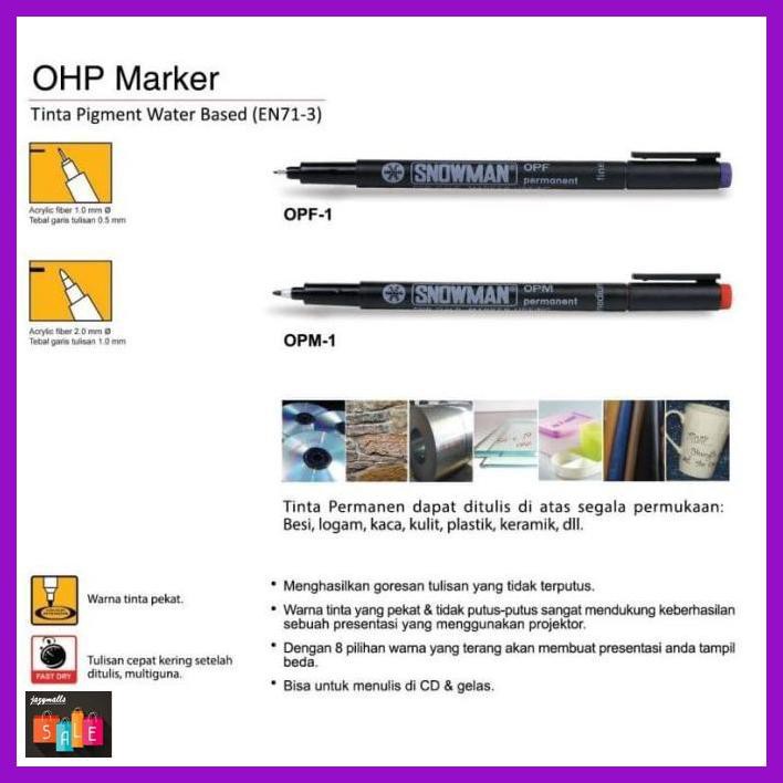 

Silutala- Murah! Spidol Pen Permanent Snowman Ohp Opm / Opf - Opf, Biru -Ori.
