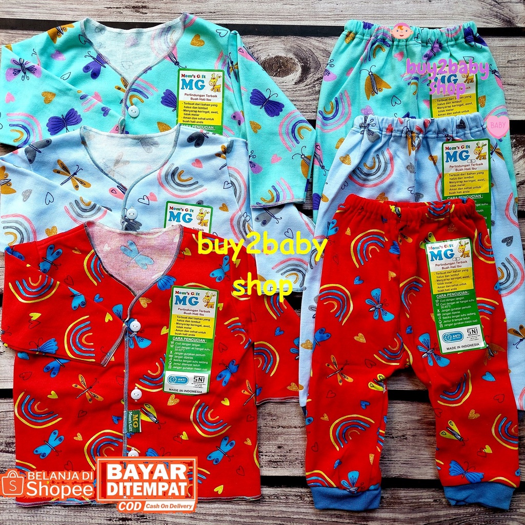 Baju bayi setelan piyama panjang celana panjang warna motif Moms Gift usia 3-6 Bulan 3 Setelan