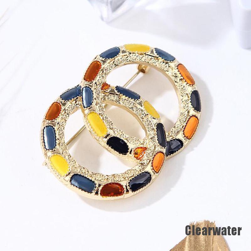Bros Pin Enamel Bentuk Lingkaran Ganda Aksen Mutiara Warna-Warni Untuk Mantel Syal-3