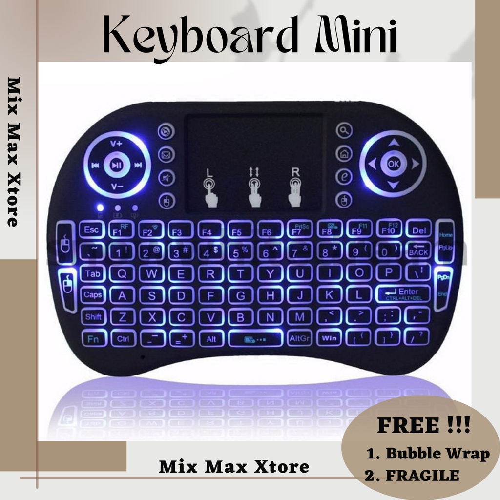 Taffware Mini Keyboard Wireless RGB 2.4GHz dengan Touch Pad &amp; Fungsi Mouse (i8) - Black