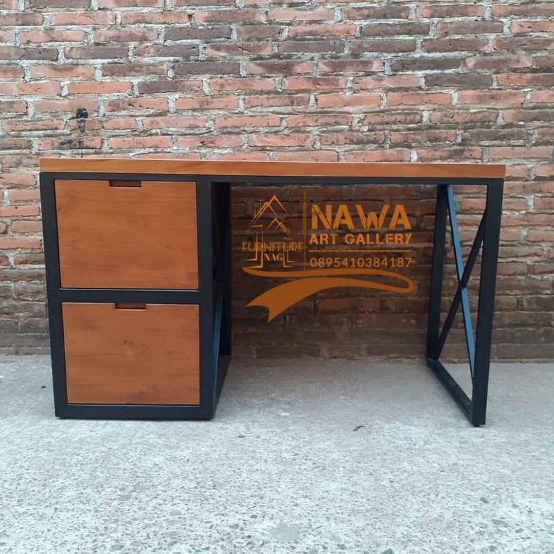 Meja kantor / Meja komputer jati kombinasi besi furniture Jepara