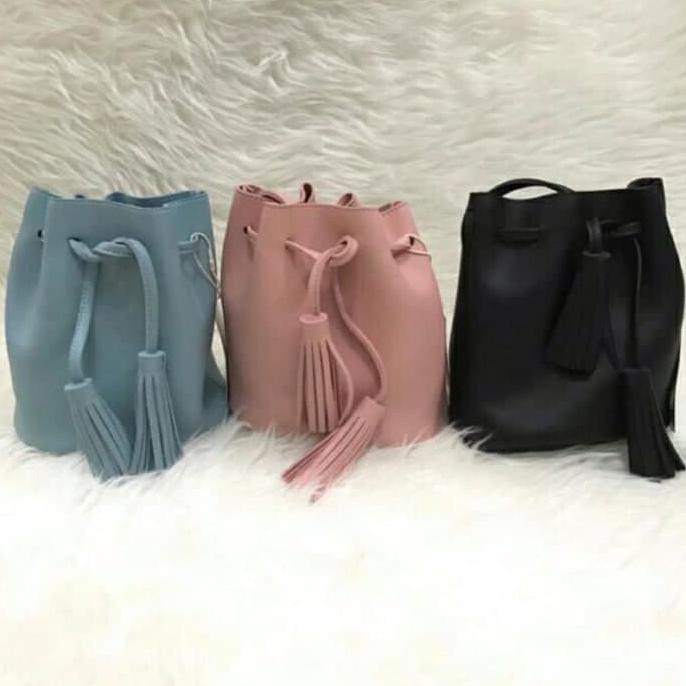 Terlaris Tas Wanita Kulit Sintetis Miniso / Bucket Bag/ Tas Serut Original