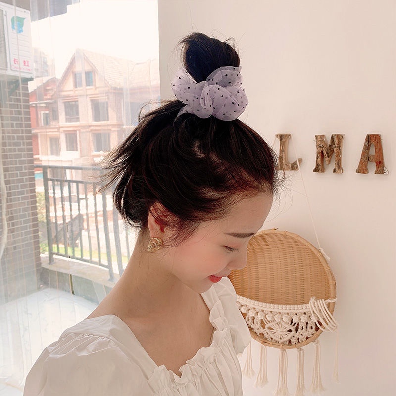 Ikat Rambut Wanita Korea Polkadot Transparan Fashion Aksesoris Rambut Wanita / Scrunchie Transparan