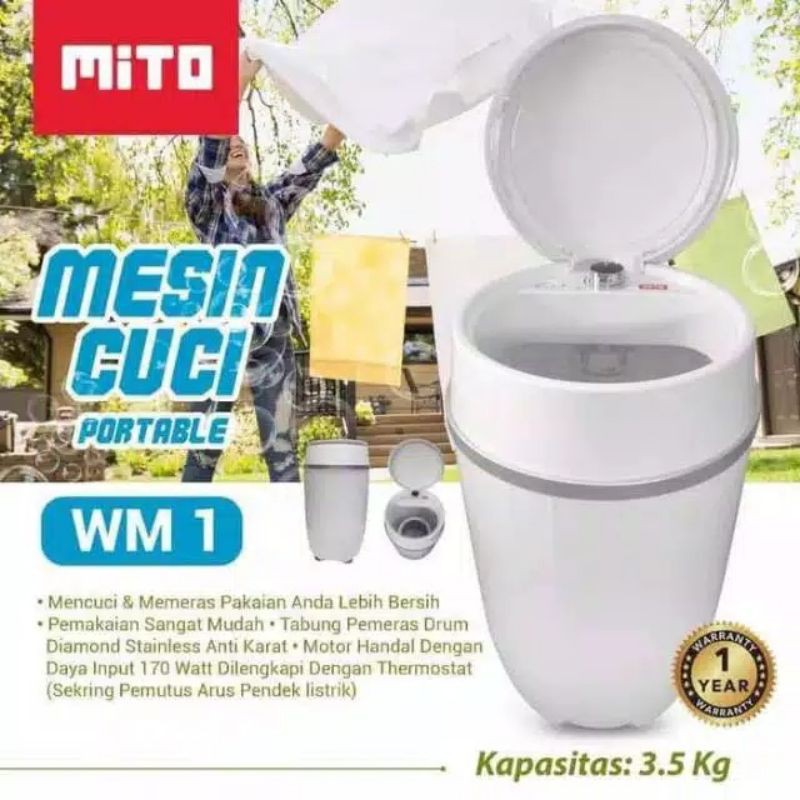 Mesin Cuci Portable 1 Tabung Mitochiba WM1 - Mesin Cuci Mini Portable Mito WM1