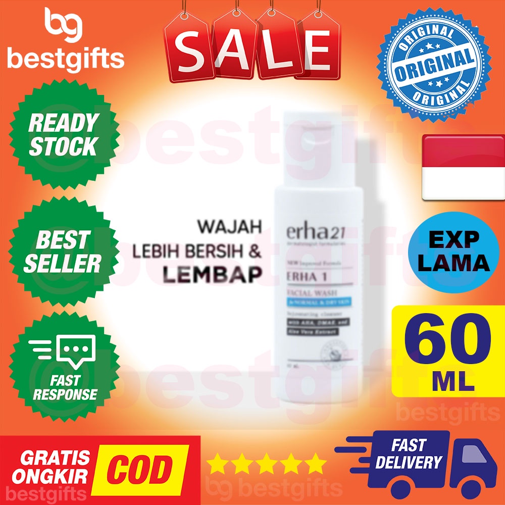 ERHA 1 ERHA21 FACIAL WASH FOR NORMAL TO DRY SKIN AHA, DMAE ALOE VERA EXTRACT SABUN MUKA WAJAH 60 ML