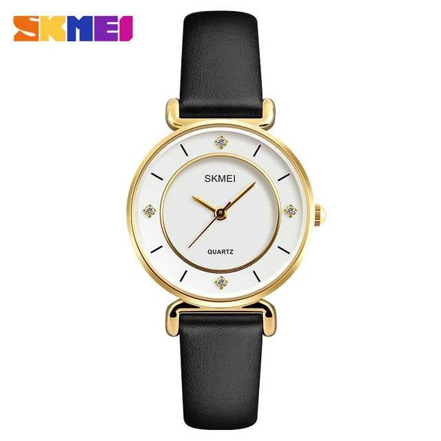 SKMEI Jam Tangan Analog Wanita JT 30 Jam Tangan Kulit Berkualitas Penutup Stainless Steel Waterproof