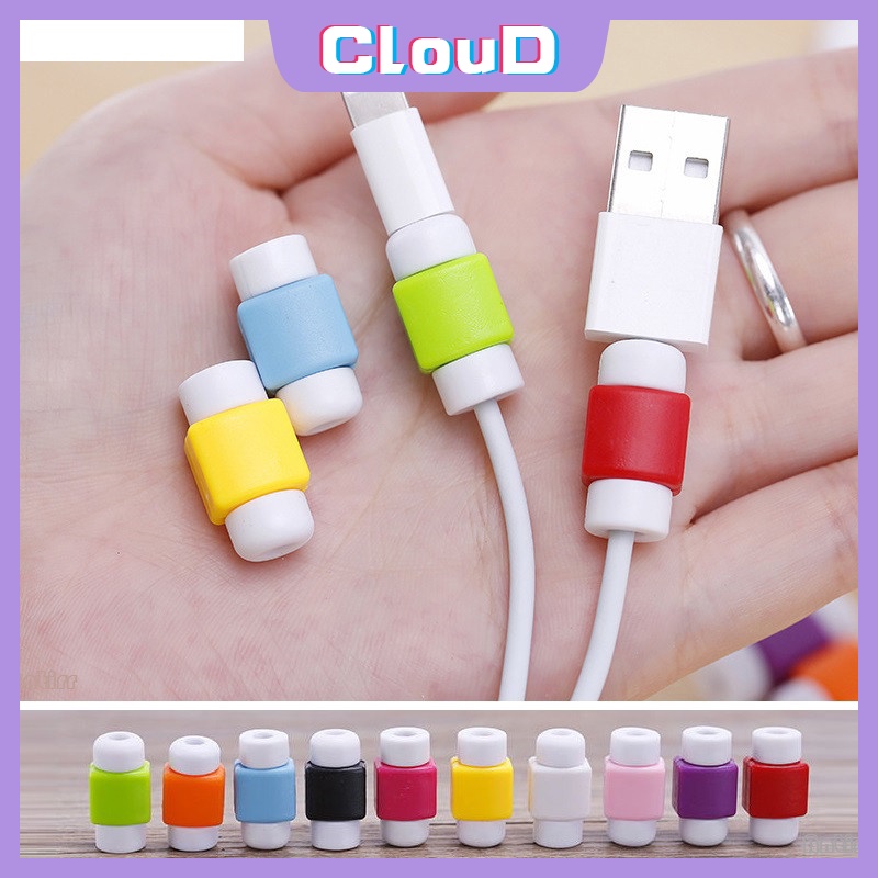 1pc / 5pcs Pelindung Kabel Data USB Warna Permen Untuk iPhone / Android