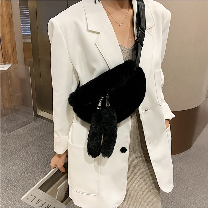 BJ81707 - BLACK/GRAY/KHAKI/PINK/WHITE/YELLOW - TAS SLEMPANG BULU FEATHER LUCU TAS ANAK IMPORT TAS WANITA FASHION IMPORT MODIS ELEGAN TERMURAH TERLARIS TERBARU BAGSTORE JAKARTA TAS BATAM GT1707