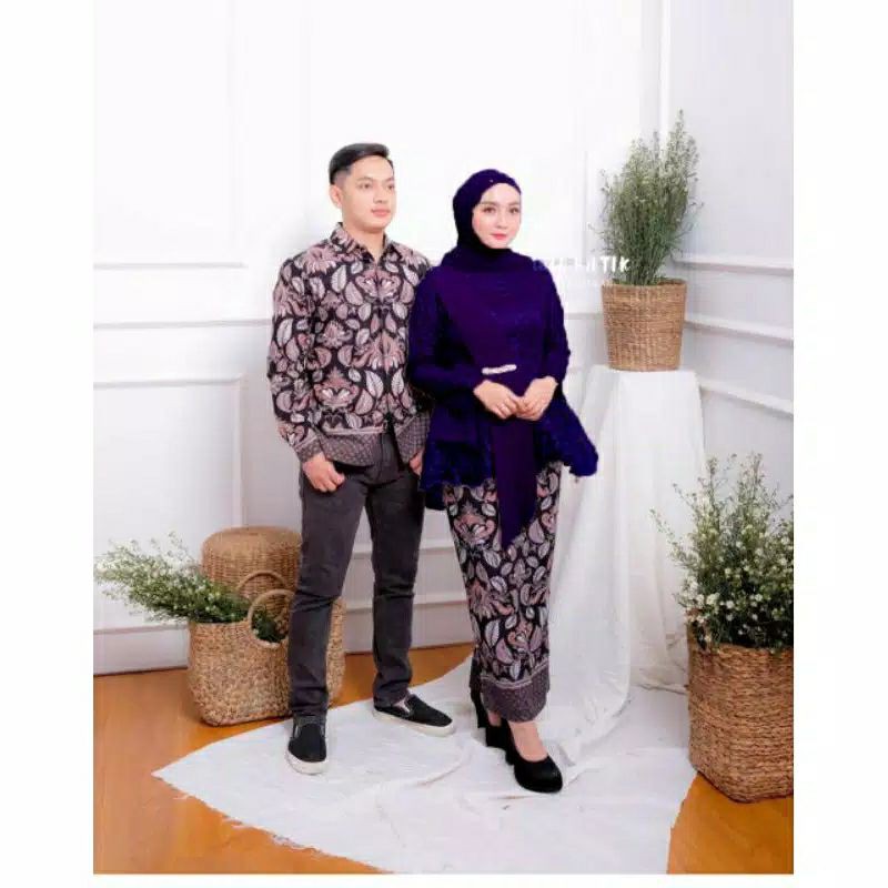 KEBAYA COUPLE SEMI PRANCIS Katun BAHAN KEBAYA SEMI FRANCE CORNELI COUPLE DANILLA BATIK COUPLE Pink-Navy