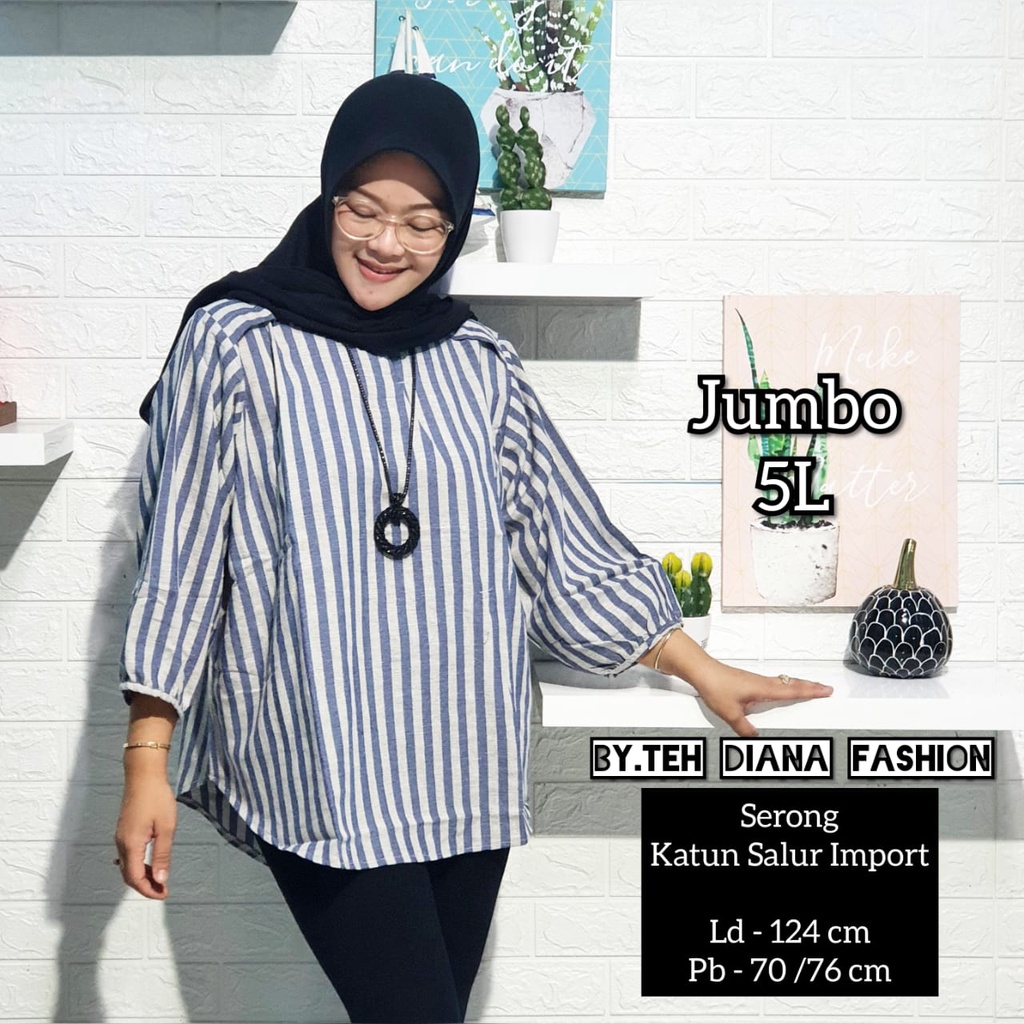 Atasan Wanita Jumbo / Blouse Wanita Jumbo / Baju Atasan Wanita Jumbo Serong Salur Import LD= 124 Cm-2