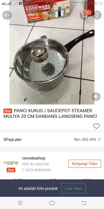 Panci Kukus / Saucepot Steamer Muliya 20 Cm Dandang Langseng Panci Stainless Panci Gagang Kukus