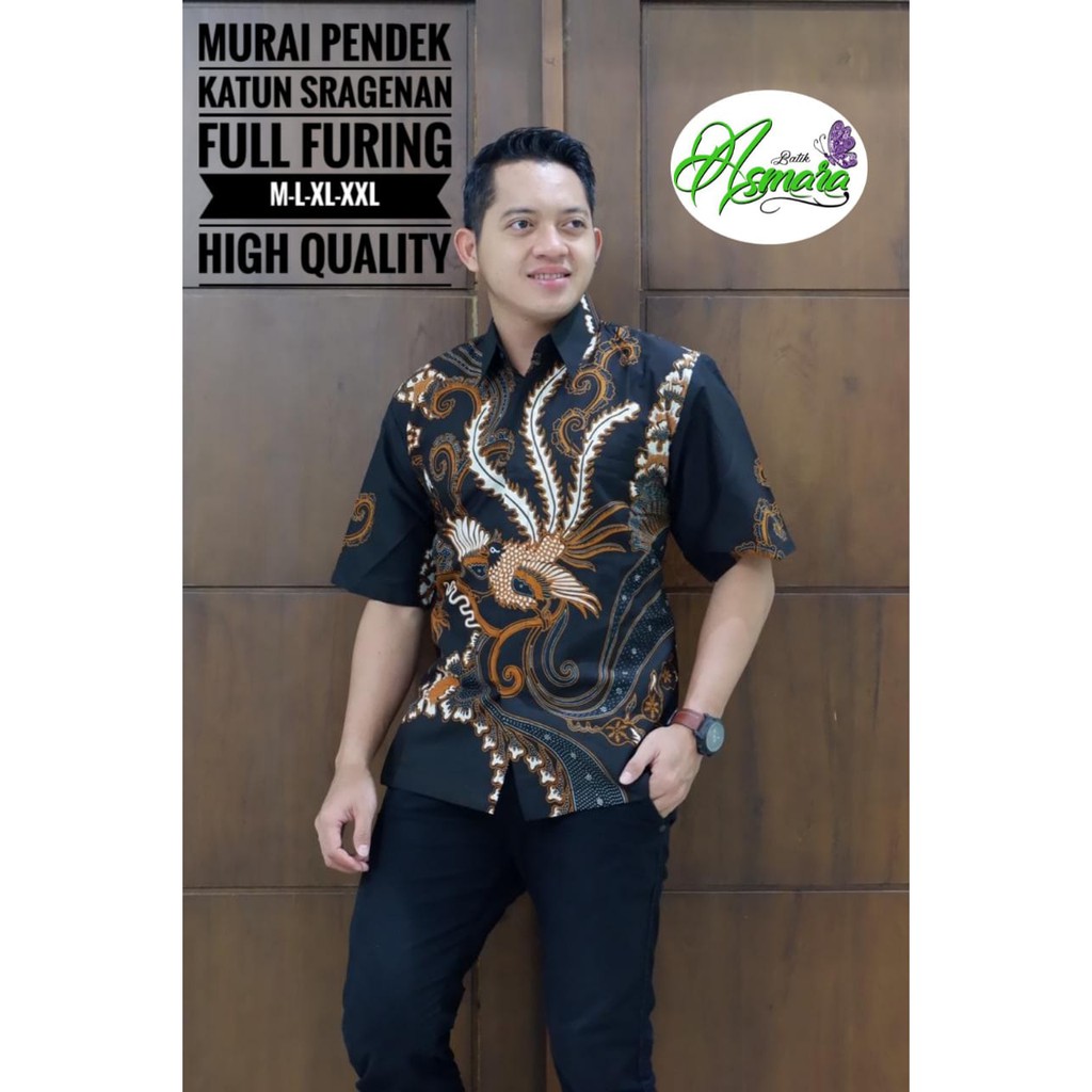 Batik Solo MURAI Pendek Kemeja Pria Katun Halus Sragenan Full Furing