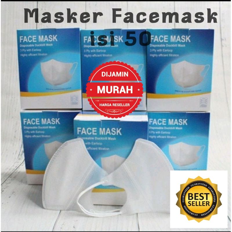 Masker Duckbill 3ply 50pcs facemask duckbill PUTIH hitam wemask protective 3ply (50pc) masker duck bill mouson alkindo