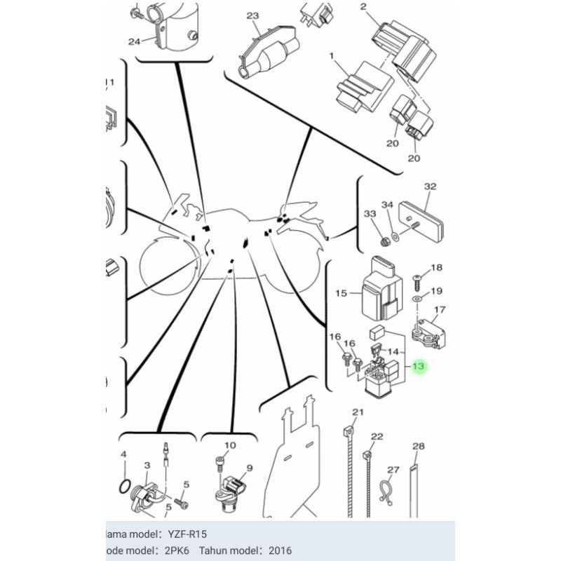 STARTER RELAY ASSY BENDIK STATER STARTER R15 OLD V2 R 15 LAMA ORI YAMAHA 2PK-H1940-00-2