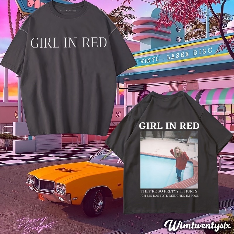 KAOS BAND GIRL IN RED HOMAGE VINTAGE TEE ( OVERSIZE DARK GREY T- SHIRT)