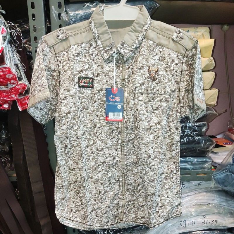 kemeja anak lengan pendek merk UIS army motif loreng usia 8-10 tahun
