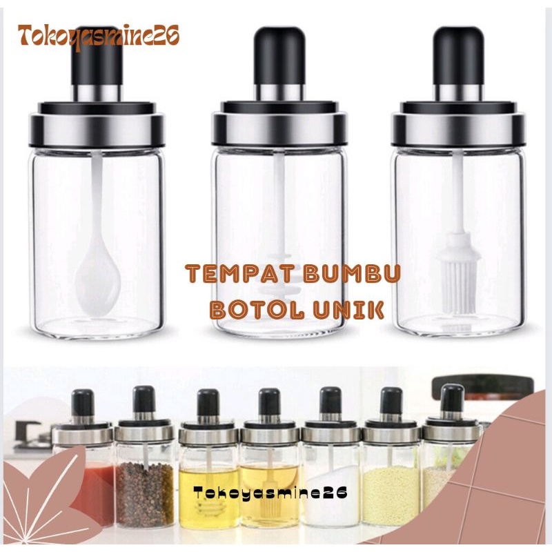 Tempat Bumbu Botol Unik Dengan Sendok Nempel di Tutupnya/Botol kaca bumbu Unik