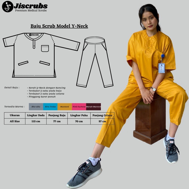 Baju Jaga Perawat Medical Scrub Baju Stenen Medis Baju Oka Baju Dokter Baju Scrub Dokter - Mustard