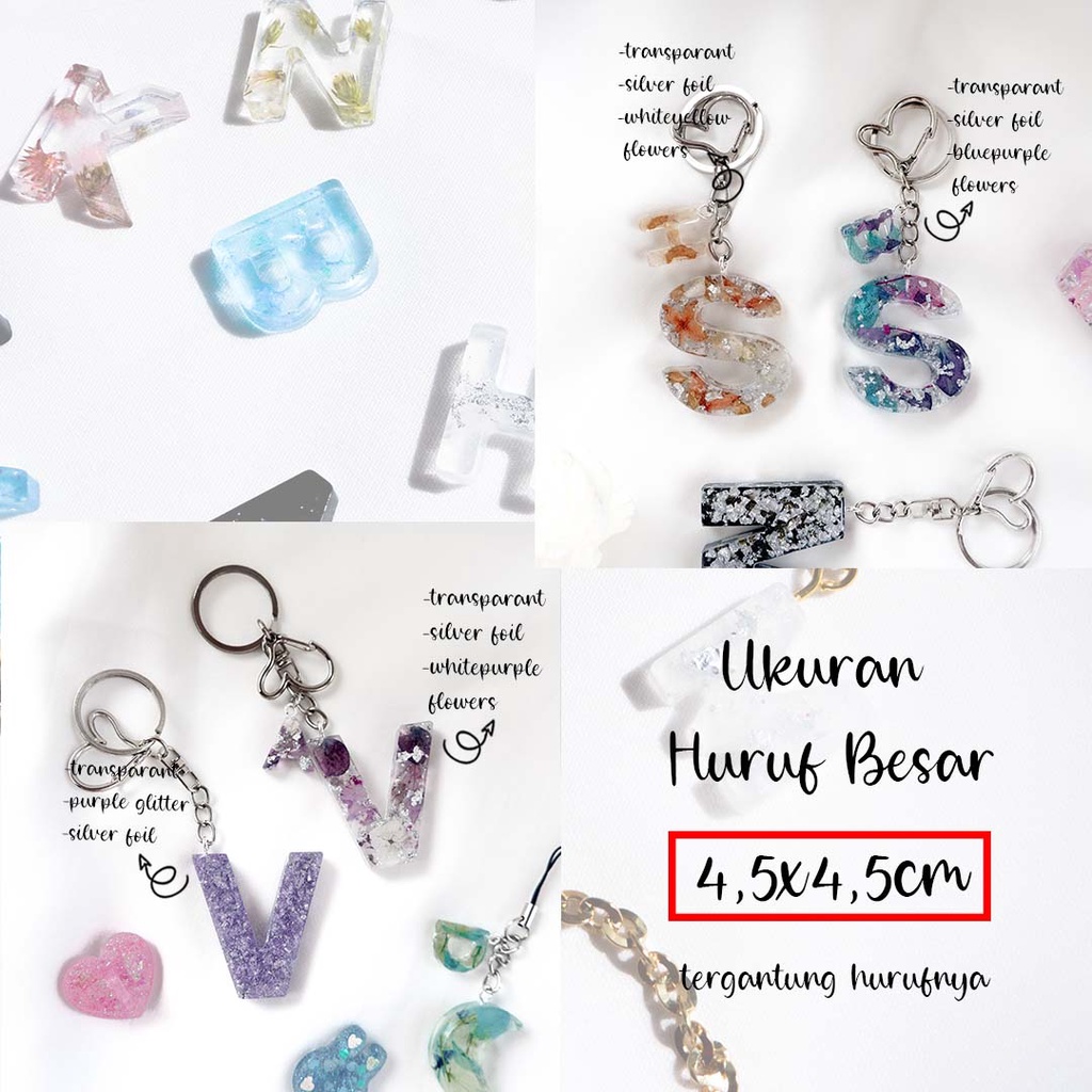 (1HURUF BESAR)CUSTOM GANTUNGAN KUNCI MOTOR/MOBIL/RUMAH/GANTUNGAN HP/USB/KPOP/RESIN KEYCHAIN RESIN INITIALS ALPHABET LUCU UNIK