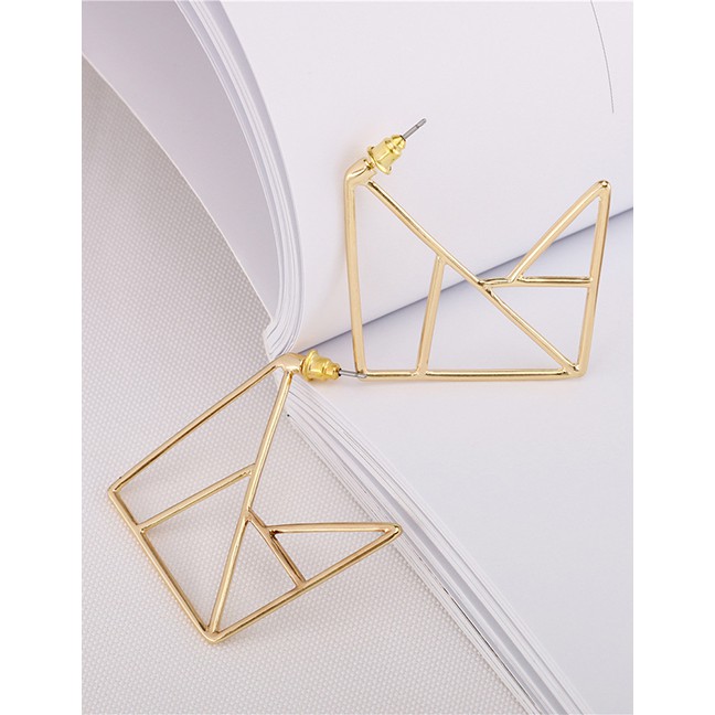 LRC Anting Tusuk Fashion Gold Geometric Square Metal Strip Hollow Earrings F69856