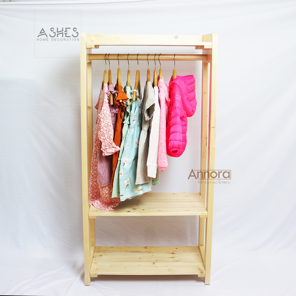 Wood clothing rack display Kids wardrobe montessori