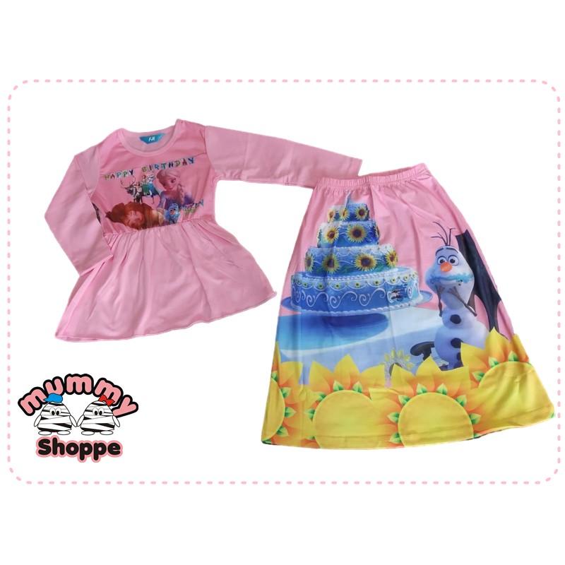 Setelan rok baju muslim anak Lycra Frozen