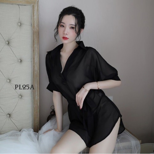 [STOCK TERBATAS] BAJU TRANSPARAN WANITA BAJU TIDUR SEXY BAJU SEMI TRANSPARAN HITAM PL25A