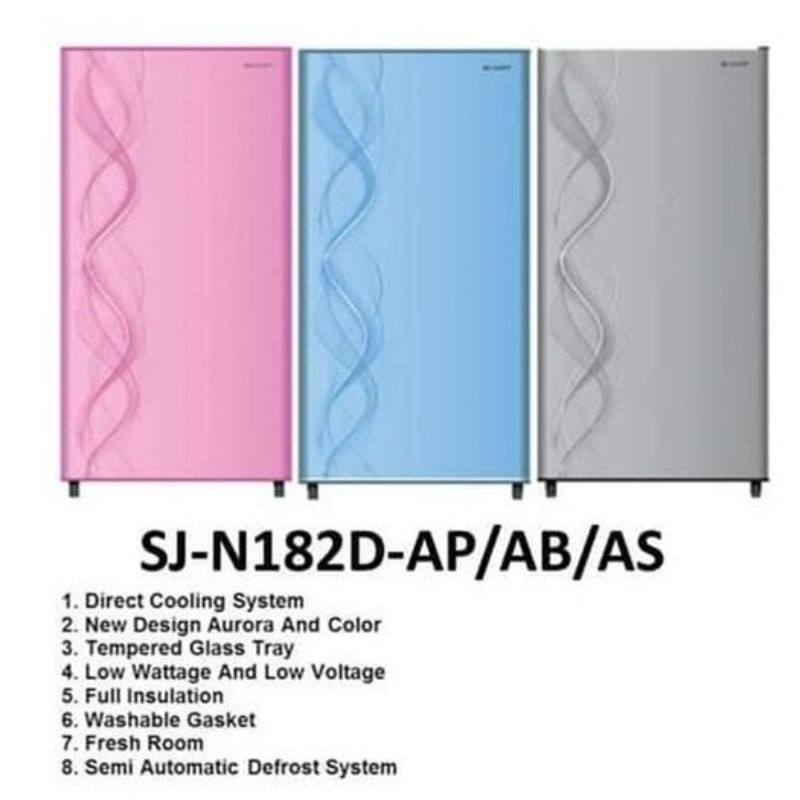 KULKAS SHARP SJ-N182D AB/AP/AS LARI ES 1 PINTU LOW WATT BIRU PINK SILVER GARANSI RESMI 182D